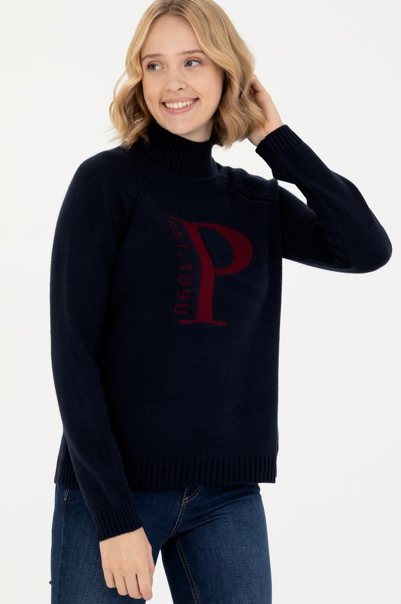 Kadın Lacivert Balıkçı Yaka Kazak