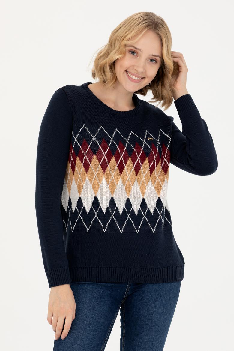 Kadın Lacivert Balıkçı Yaka Kazak