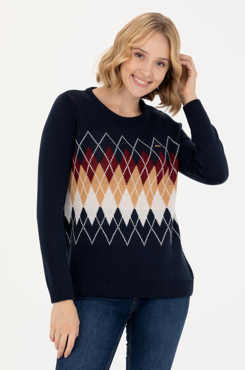 Kadın Lacivert Balıkçı Yaka Kazak