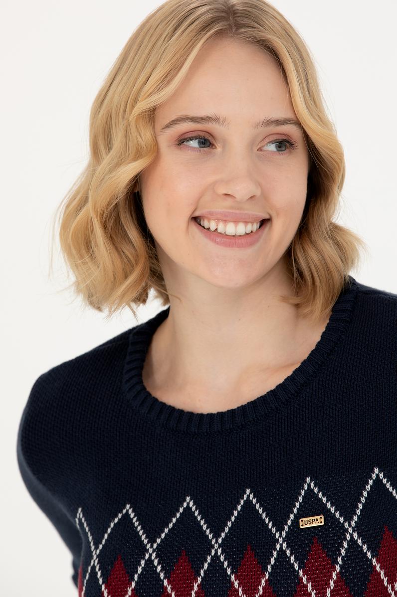 Kadın Lacivert Balıkçı Yaka Kazak