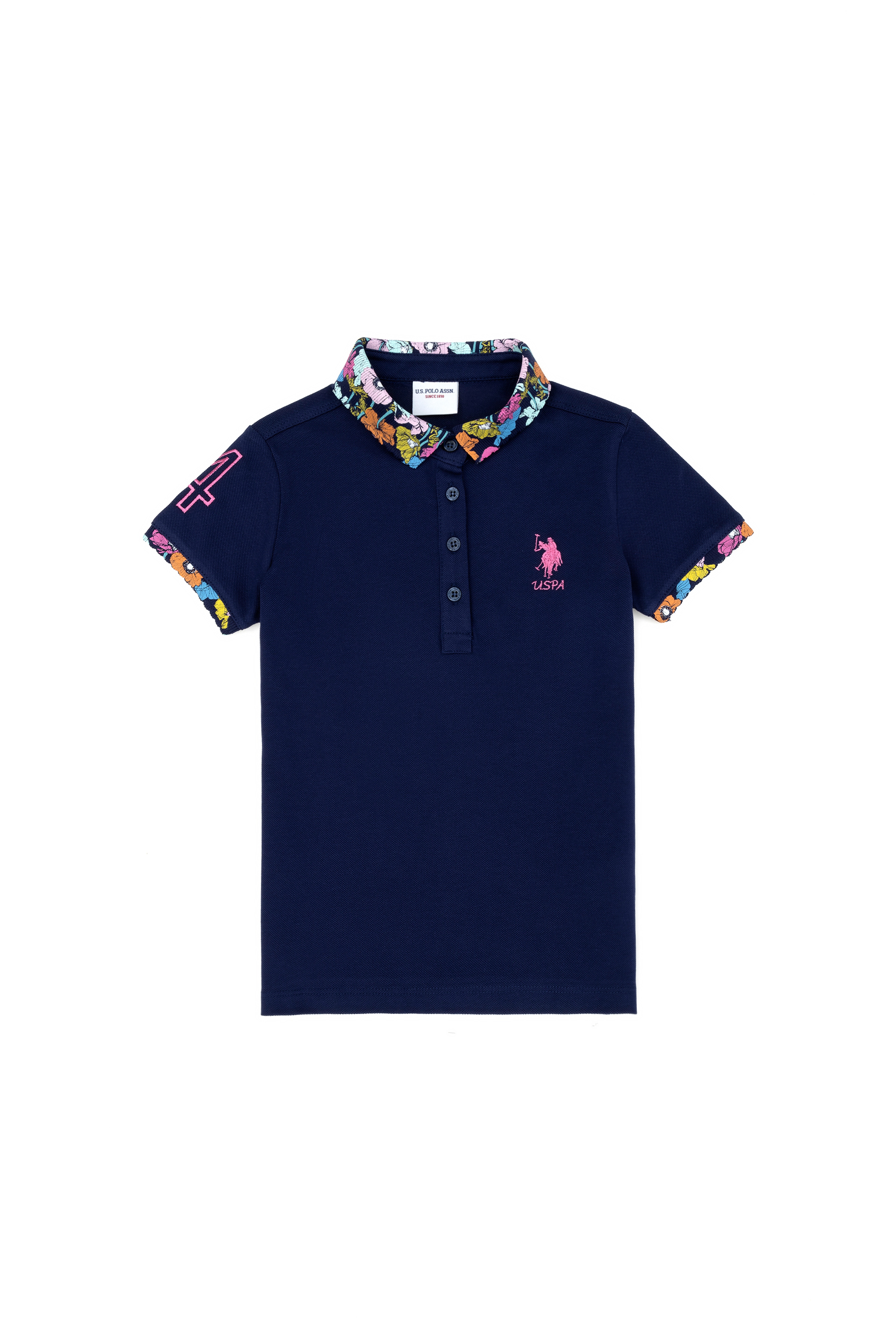 Kız Çocuk Lacivert Basic Polo Yaka Tişört - Image 1