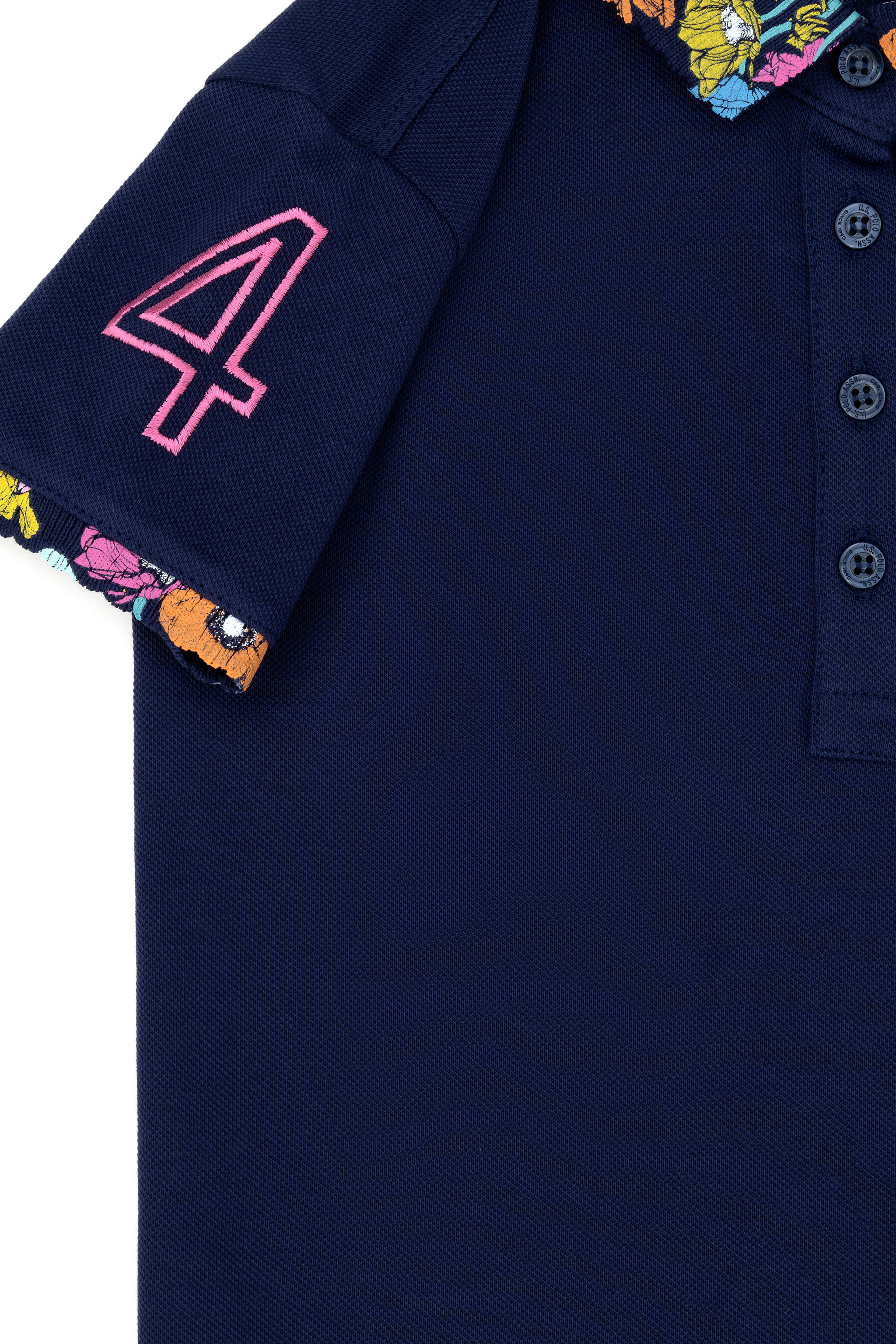 Kız Çocuk Lacivert Basic Polo Yaka Tişört - Image 4