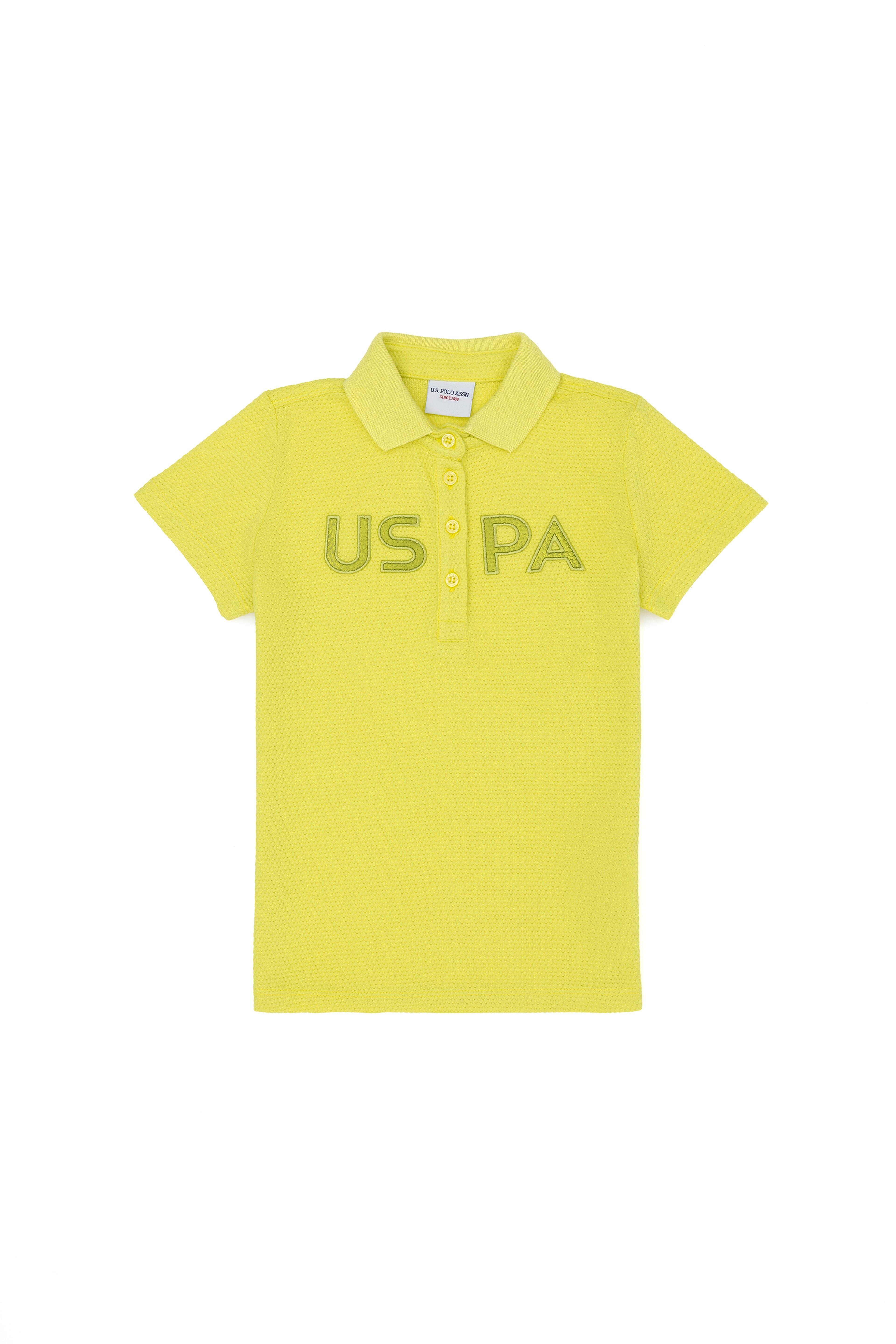 Kız Çocuk Neon Sarı Polo Yaka Tişört - Image 1