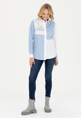 Kadın Mavi Uzun Kollu Gömlek - 50272276003