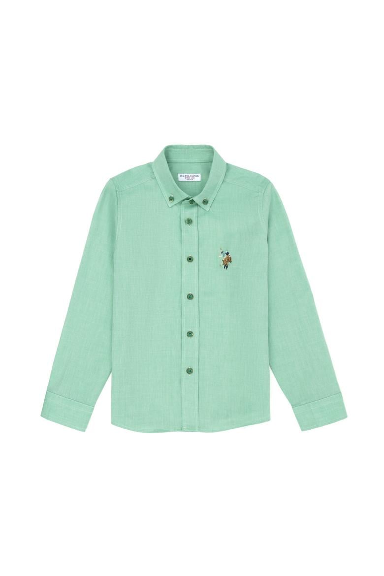 Erkek Çocuk Yeşil Uzun Kollu Basic Gömlek