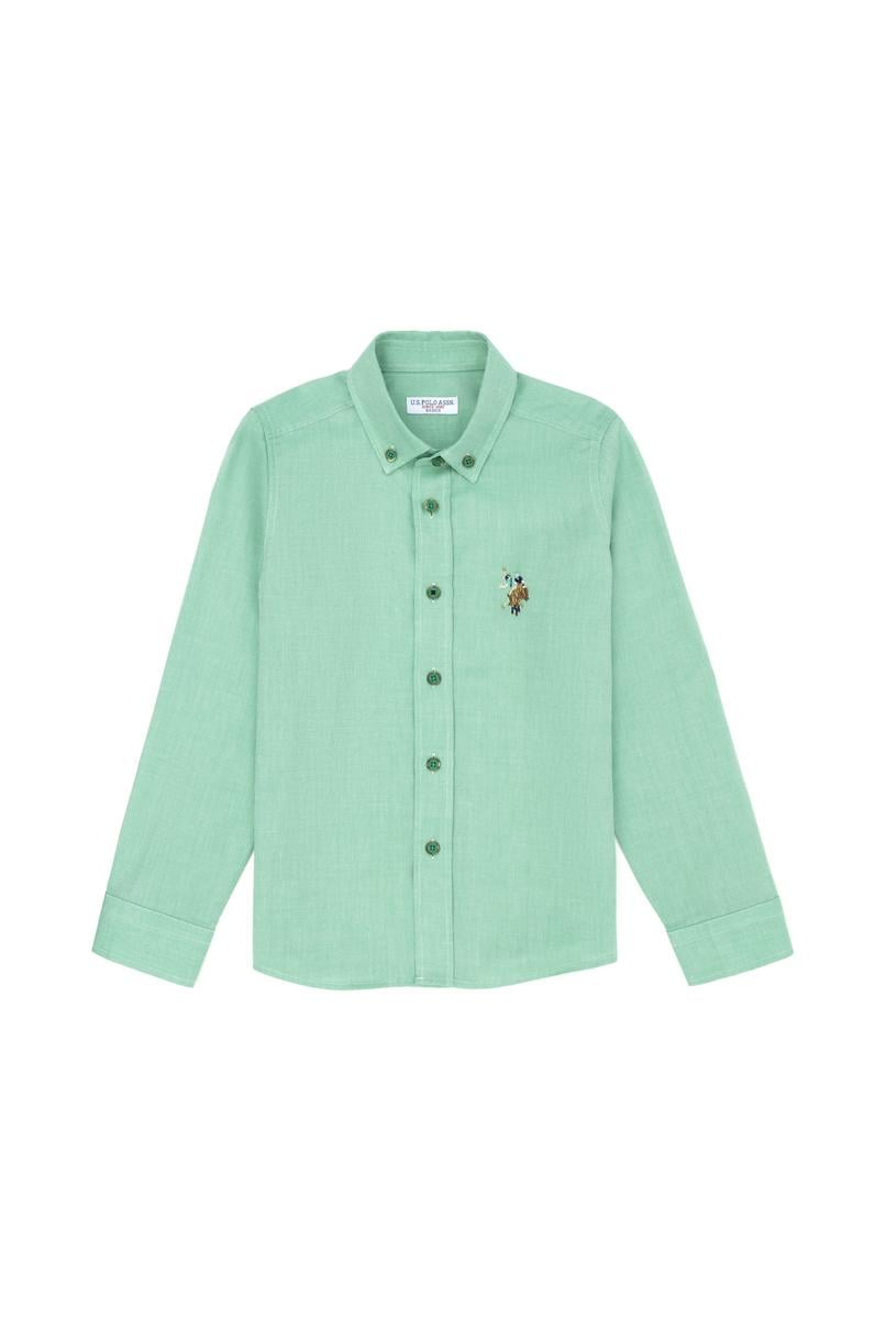 Erkek Çocuk Yeşil Uzun Kollu Basic Gömlek