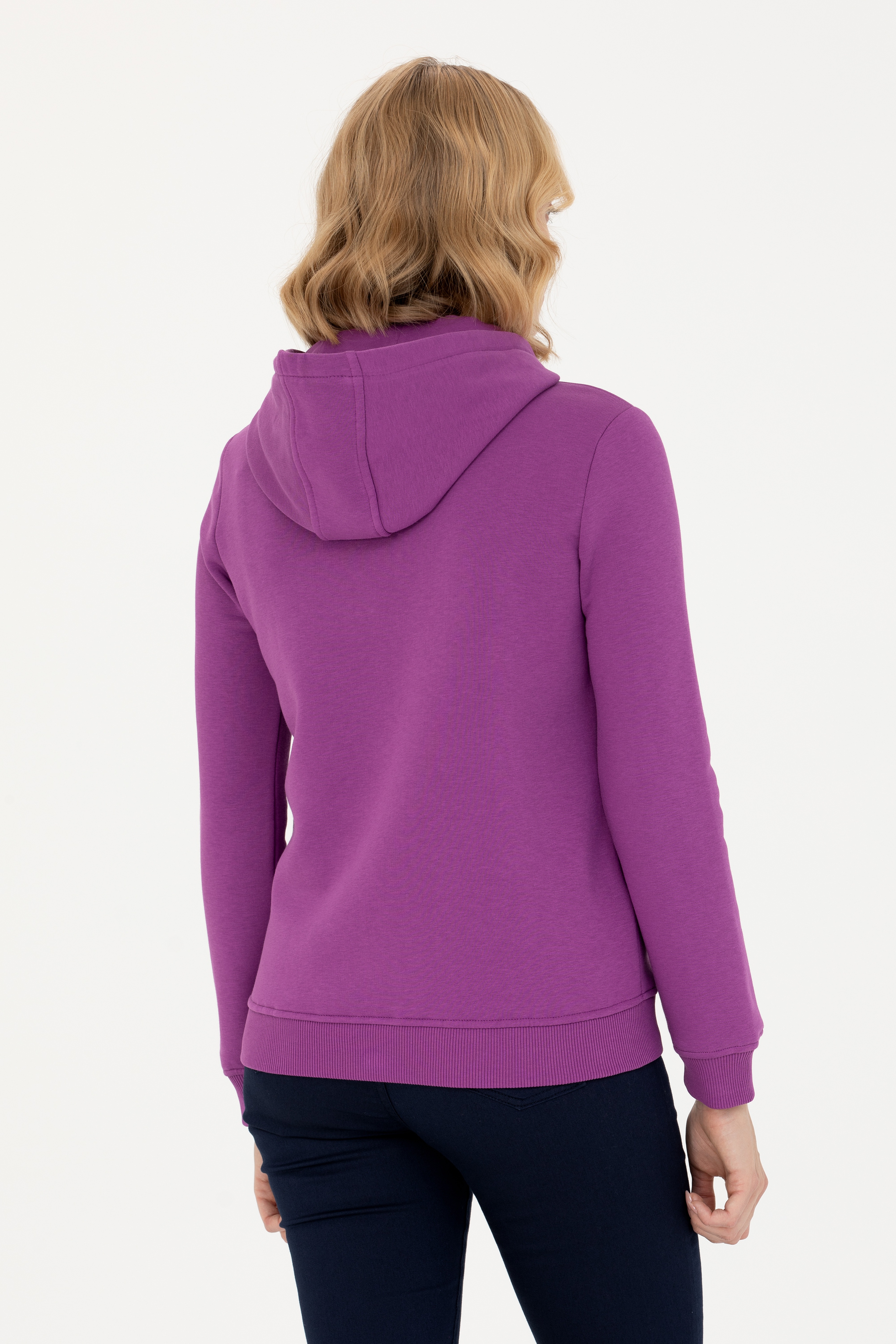 Kadın Violet Kapüşonlu Basic Sweatshirt
