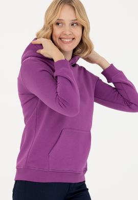 Kadın Violet Kapüşonlu Basic Sweatshirt - 50271557123