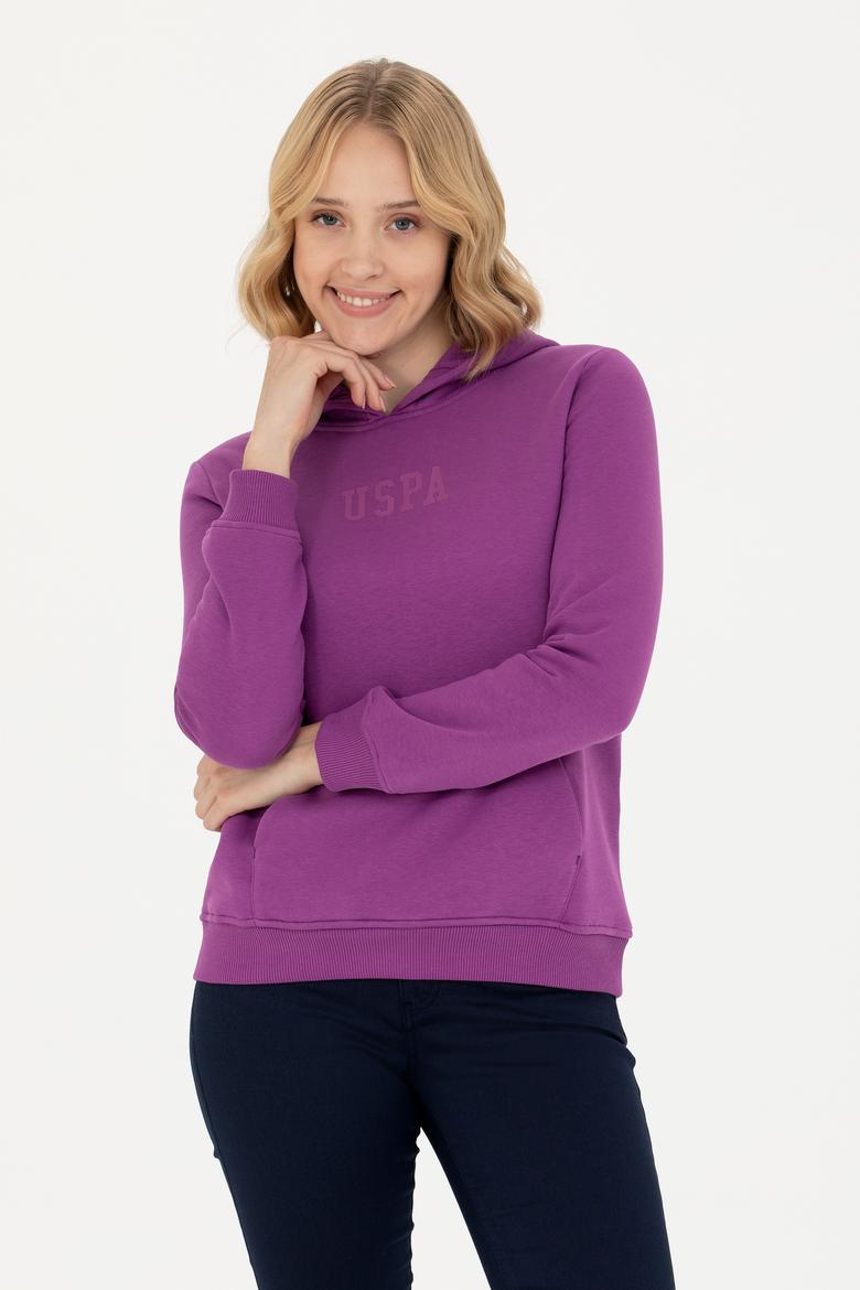 Kadın Violet Kapüşonlu Basic Sweatshirt