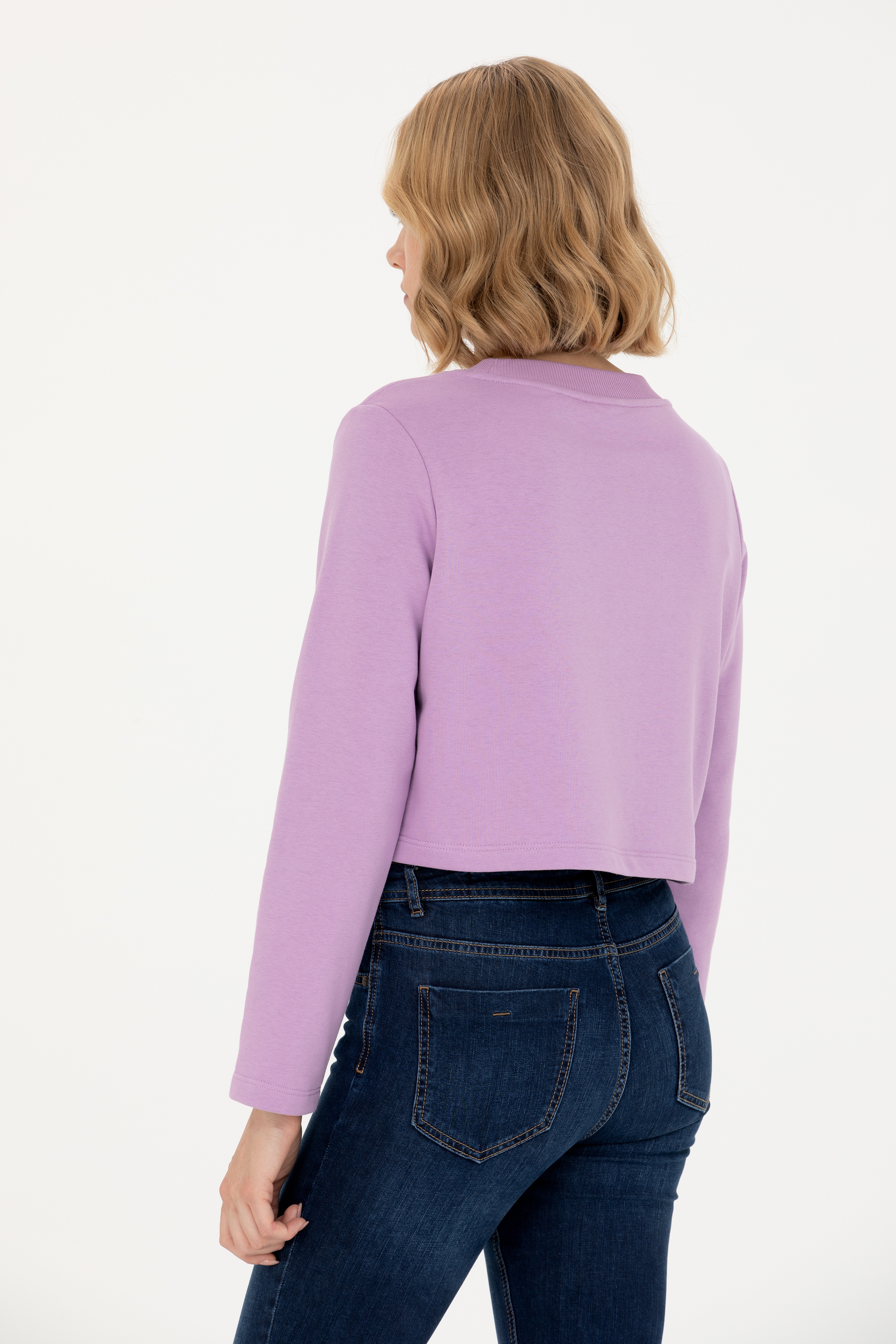 Kadın Lila Bisiklet Yaka Sweatshirt - Image 5