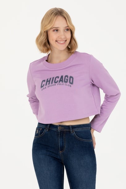 Kadın Lila Bisiklet Yaka Sweatshirt