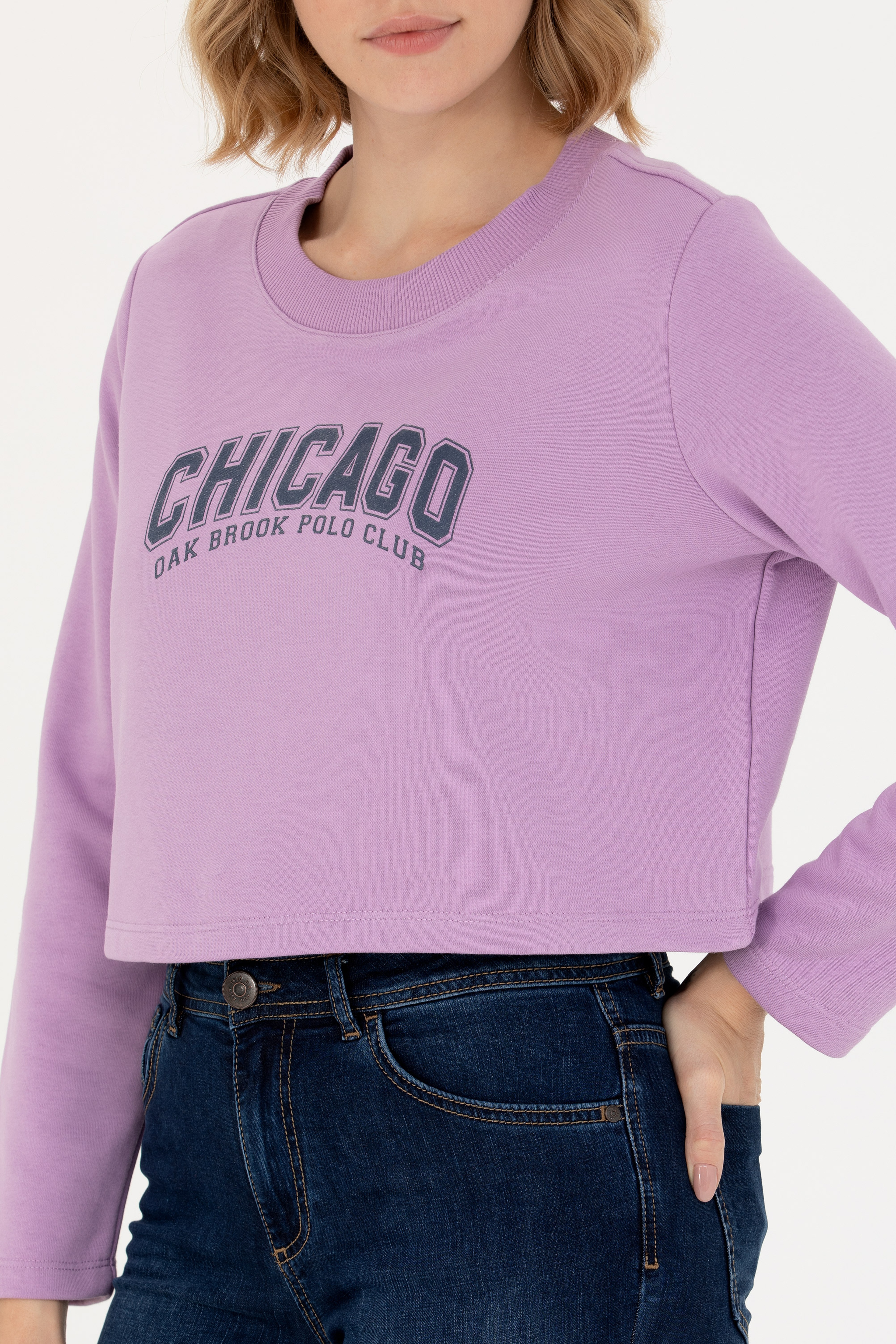 Kadın Lila Bisiklet Yaka Sweatshirt