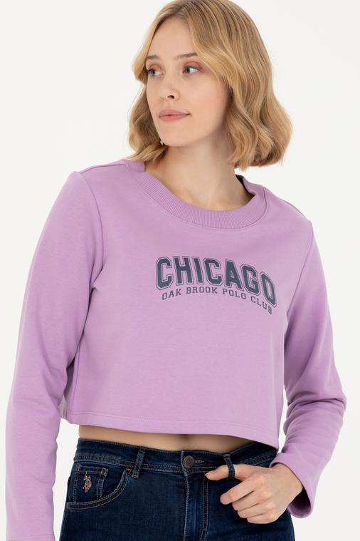 Kadın Lila Bisiklet Yaka Sweatshirt