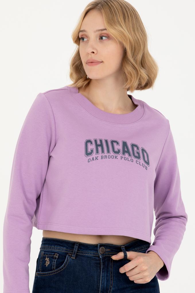 Kadın Lila Bisiklet Yaka Sweatshirt