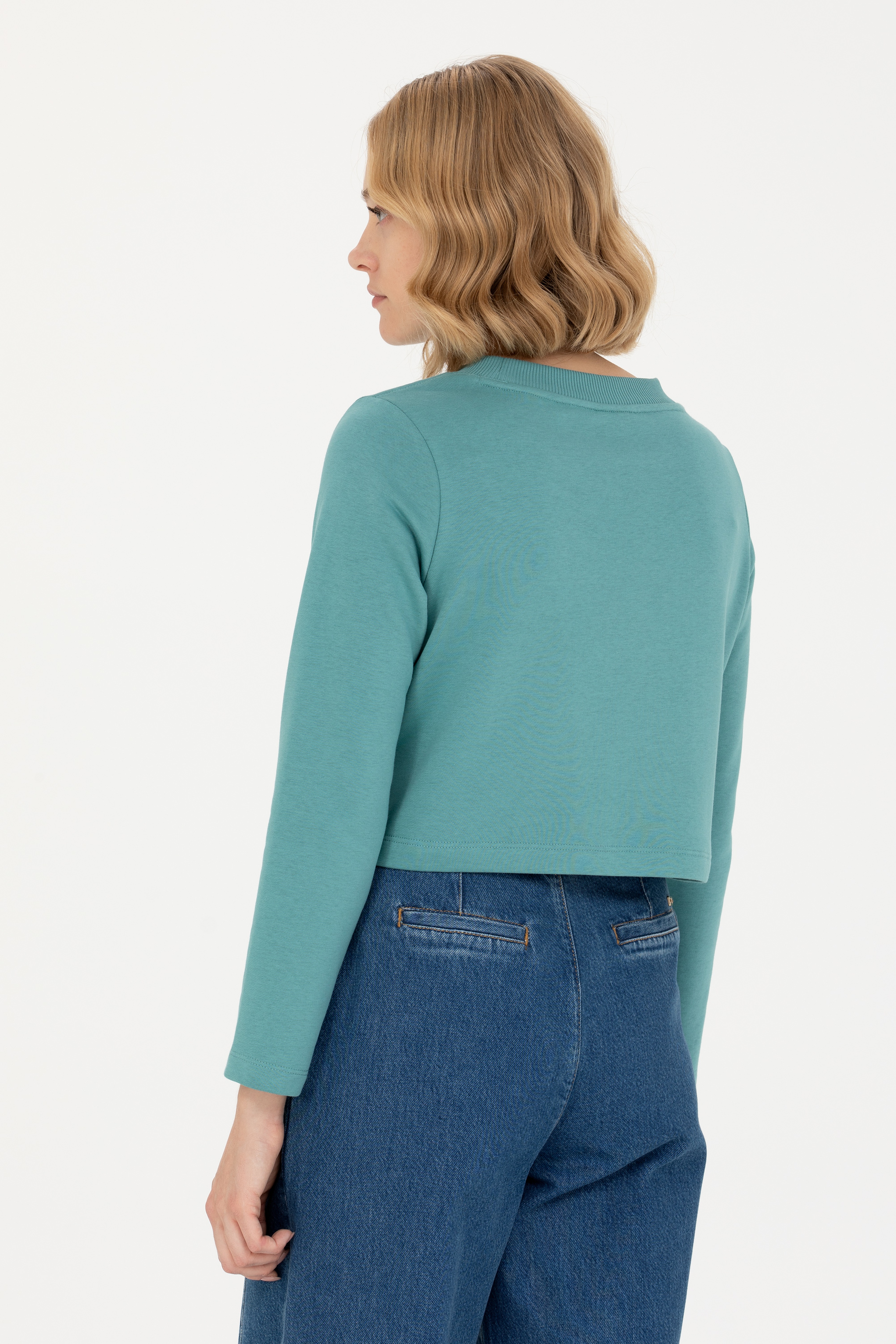 Kadın Mint Bisiklet Yaka Sweatshirt