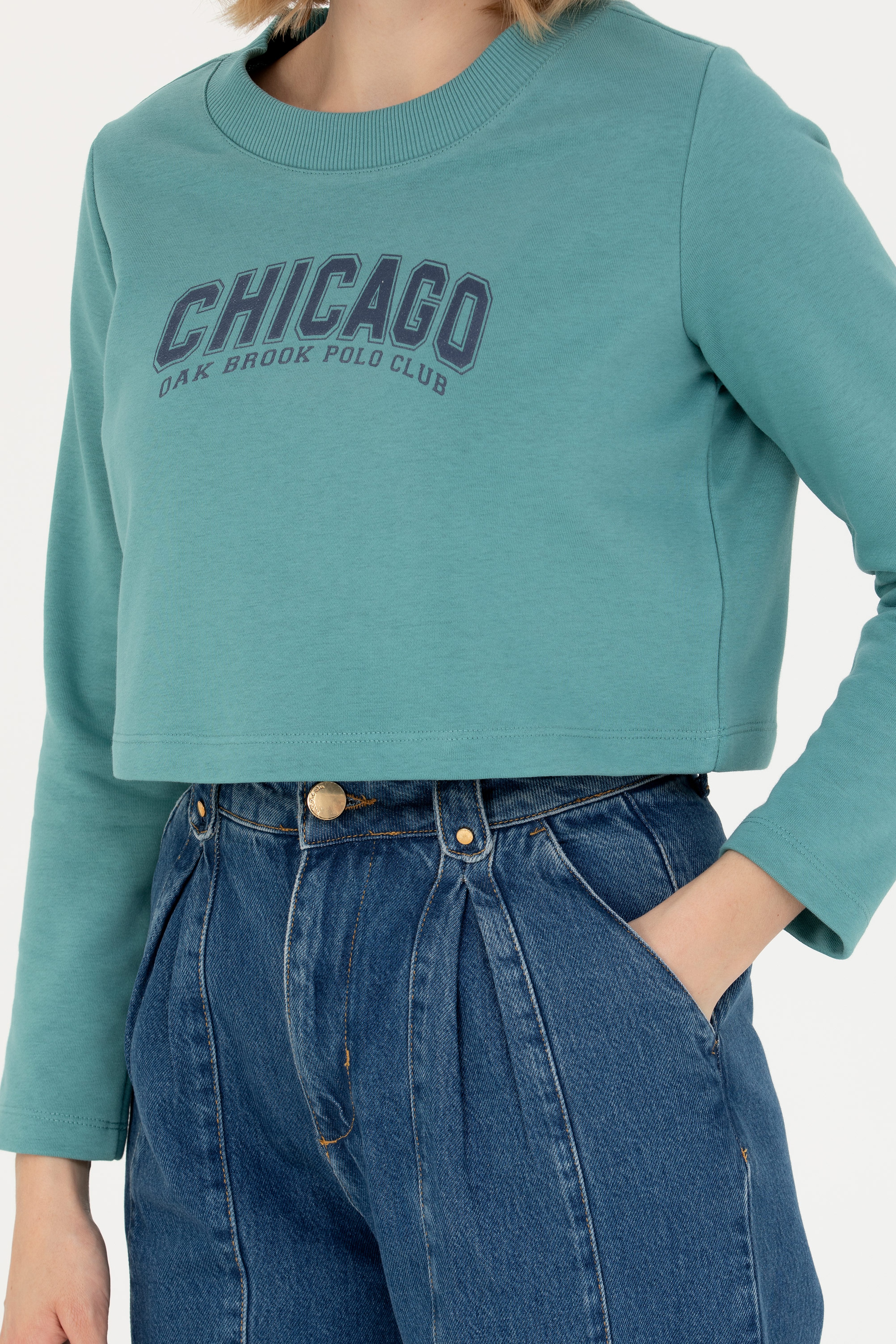 Kadın Mint Bisiklet Yaka Sweatshirt - Image 6