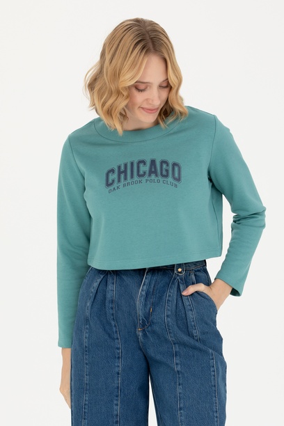 Kadın Mint Bisiklet Yaka Sweatshirt
