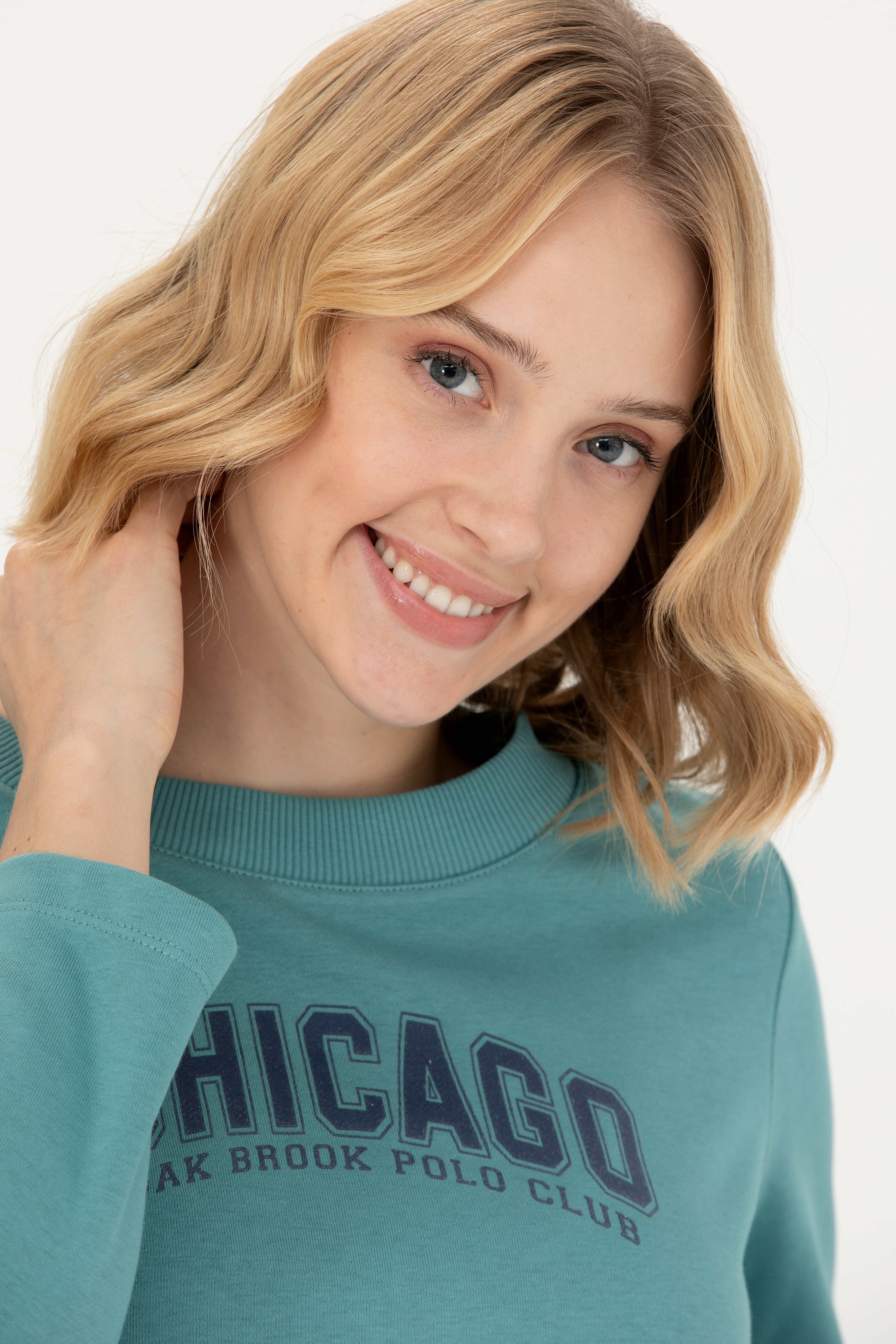 Kadın Mint Bisiklet Yaka Sweatshirt