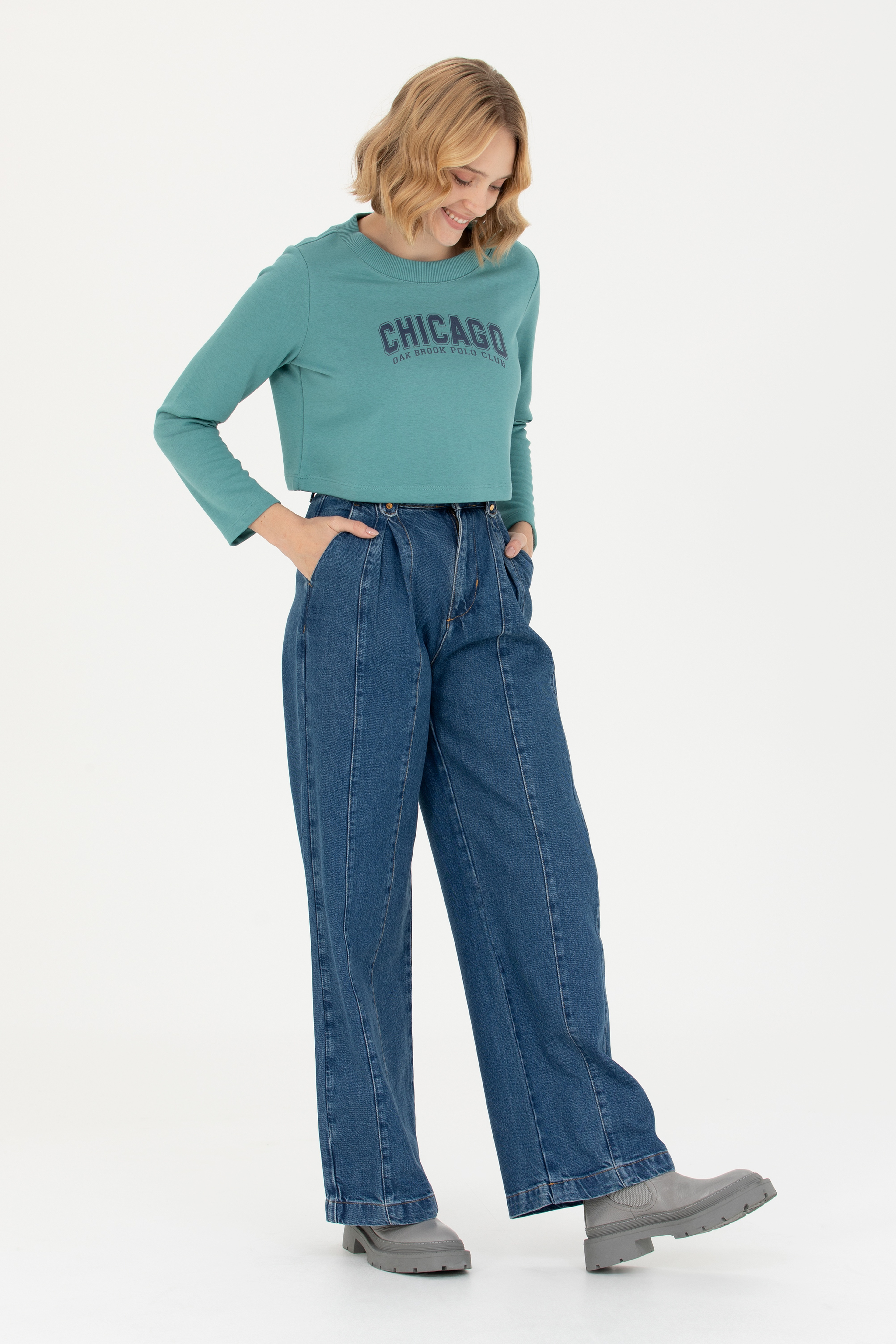 Kadın Mint Bisiklet Yaka Sweatshirt - Image 4