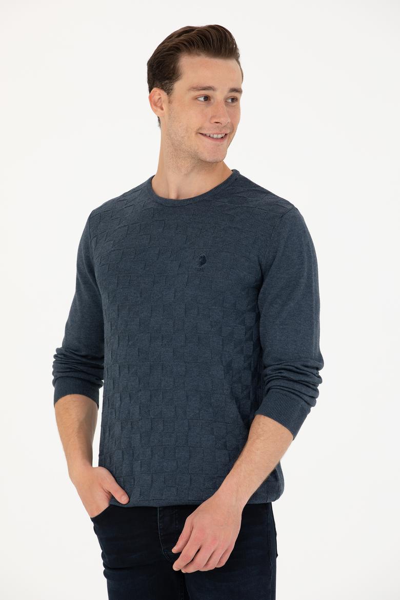 Erkek Lacivert Bisiklet Yaka Kazak