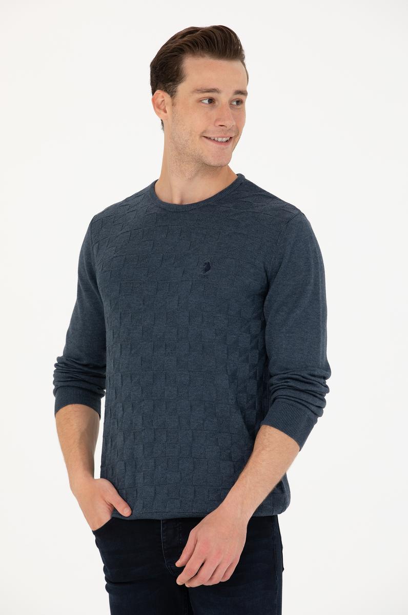 Erkek Lacivert Bisiklet Yaka Kazak