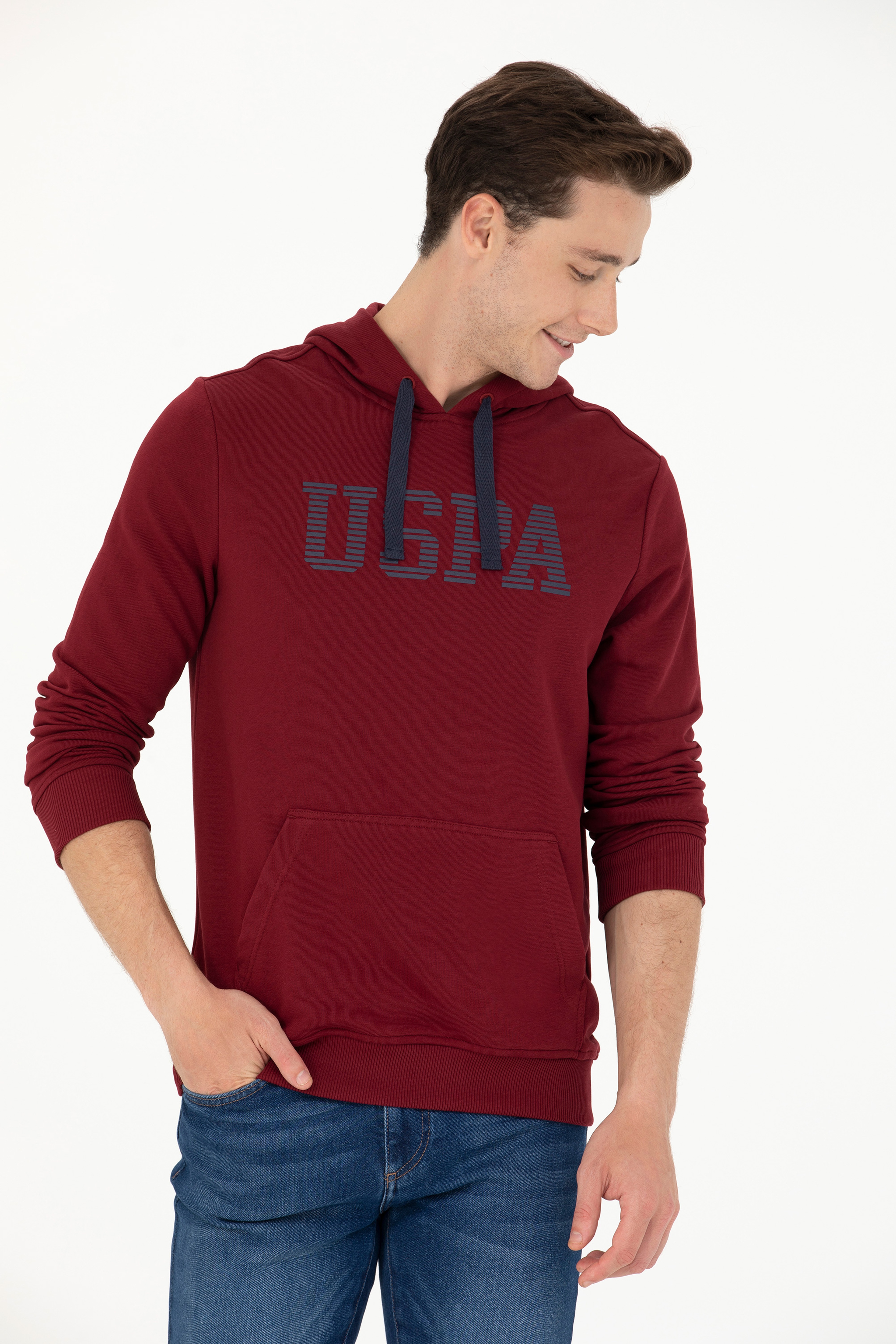 Erkek Bordo Basic Sweatshirt - Image 3