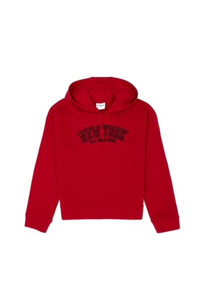 Kız Çocuk Kırmızı Kapüşonlu Sweatshirt