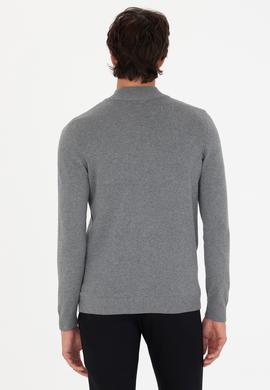 Erkek Gri Melanj Basic Triko Hırka - 50268938006