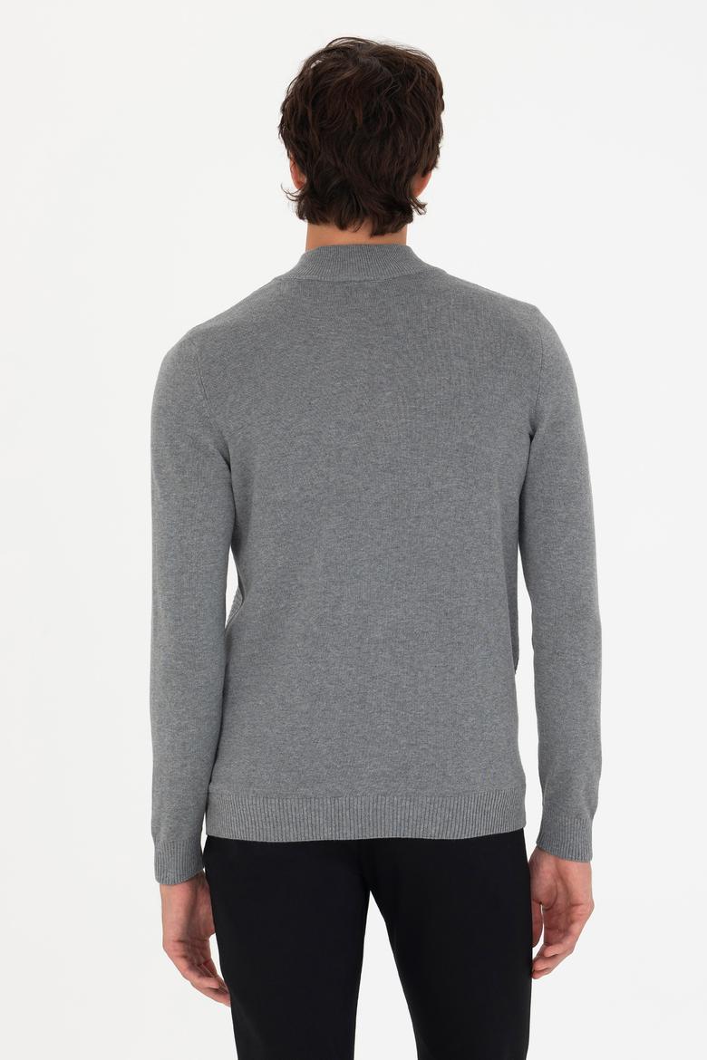 Erkek Gri Melanj Basic Triko Hırka - 50268938006