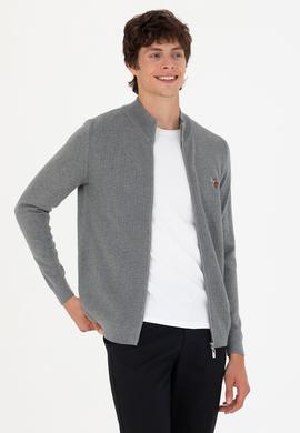 Erkek Gri Melanj Basic Triko Hırka - 50268938006