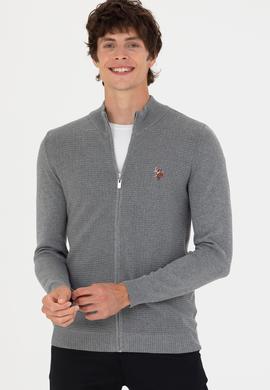 Erkek Gri Melanj Basic Triko Hırka - 50268938006