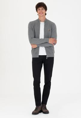 Erkek Gri Melanj Basic Triko Hırka - 50268938006