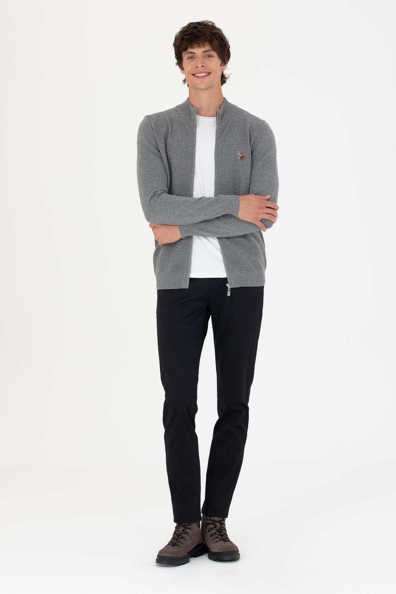 Erkek Gri Melanj Basic Triko Hırka - 50268938006