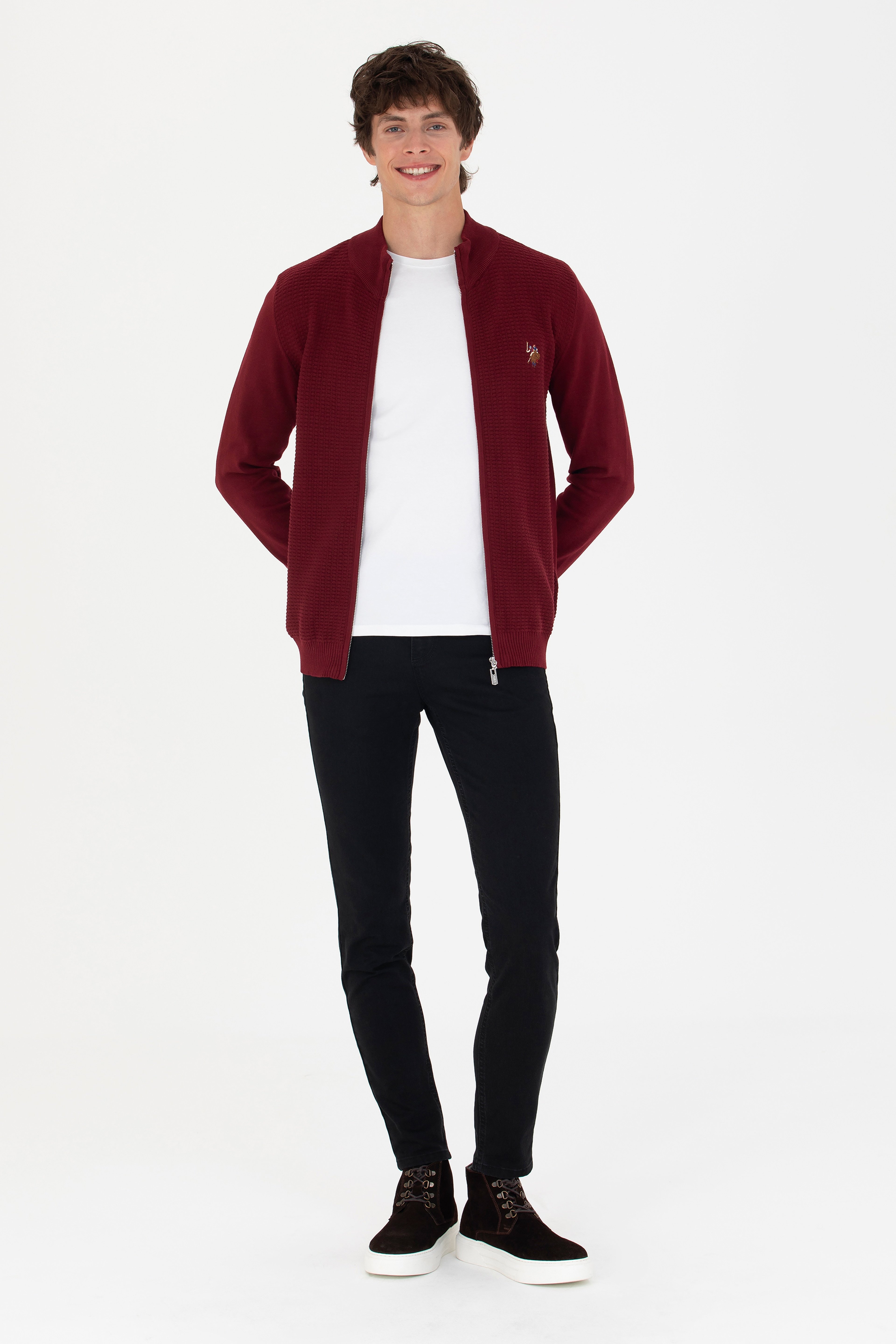 Erkek Bordo Basic Triko Hırka - Image 4
