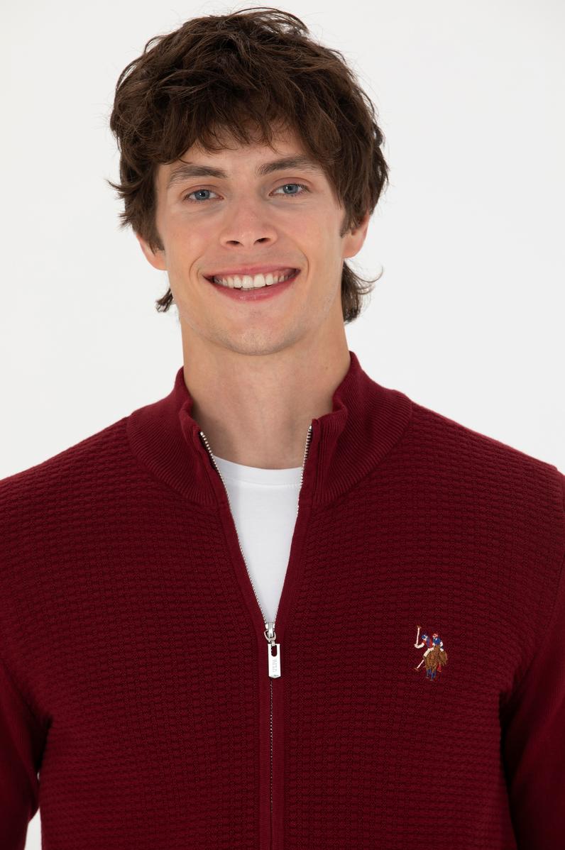 Erkek Bordo Basic Triko Hırka