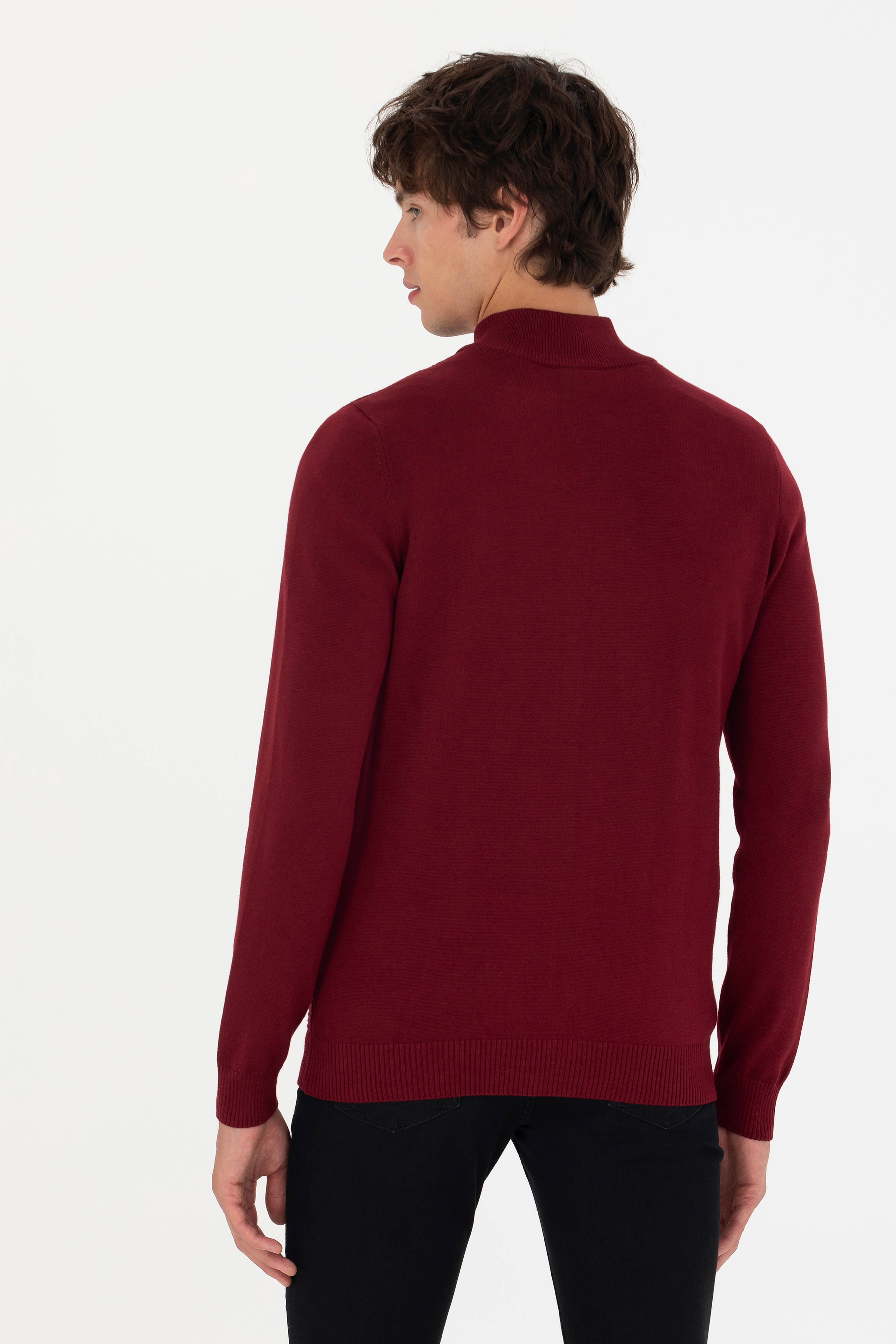 Erkek Bordo Basic Triko Hırka - Image 5