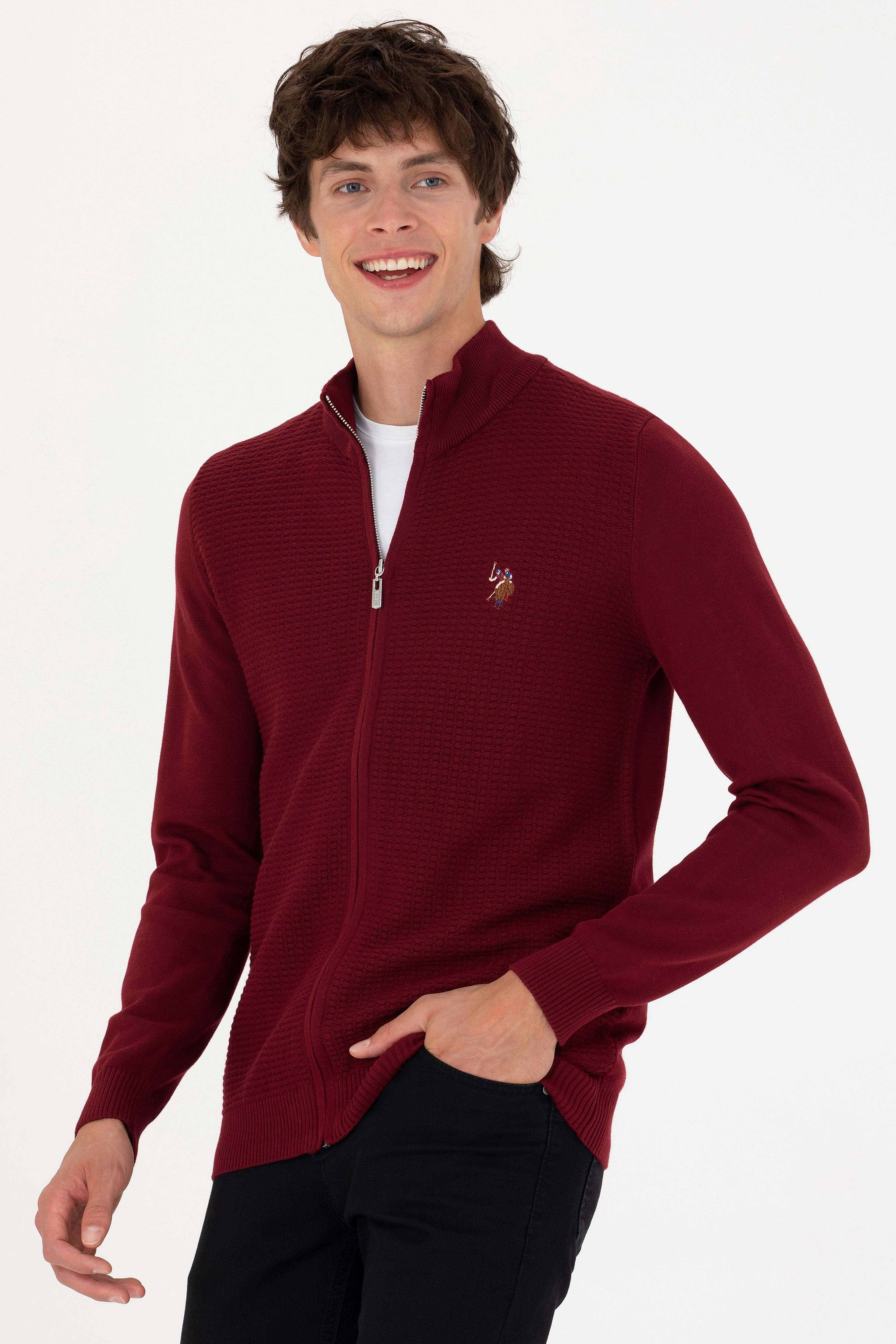 Erkek Bordo Basic Triko Hırka - Image 1