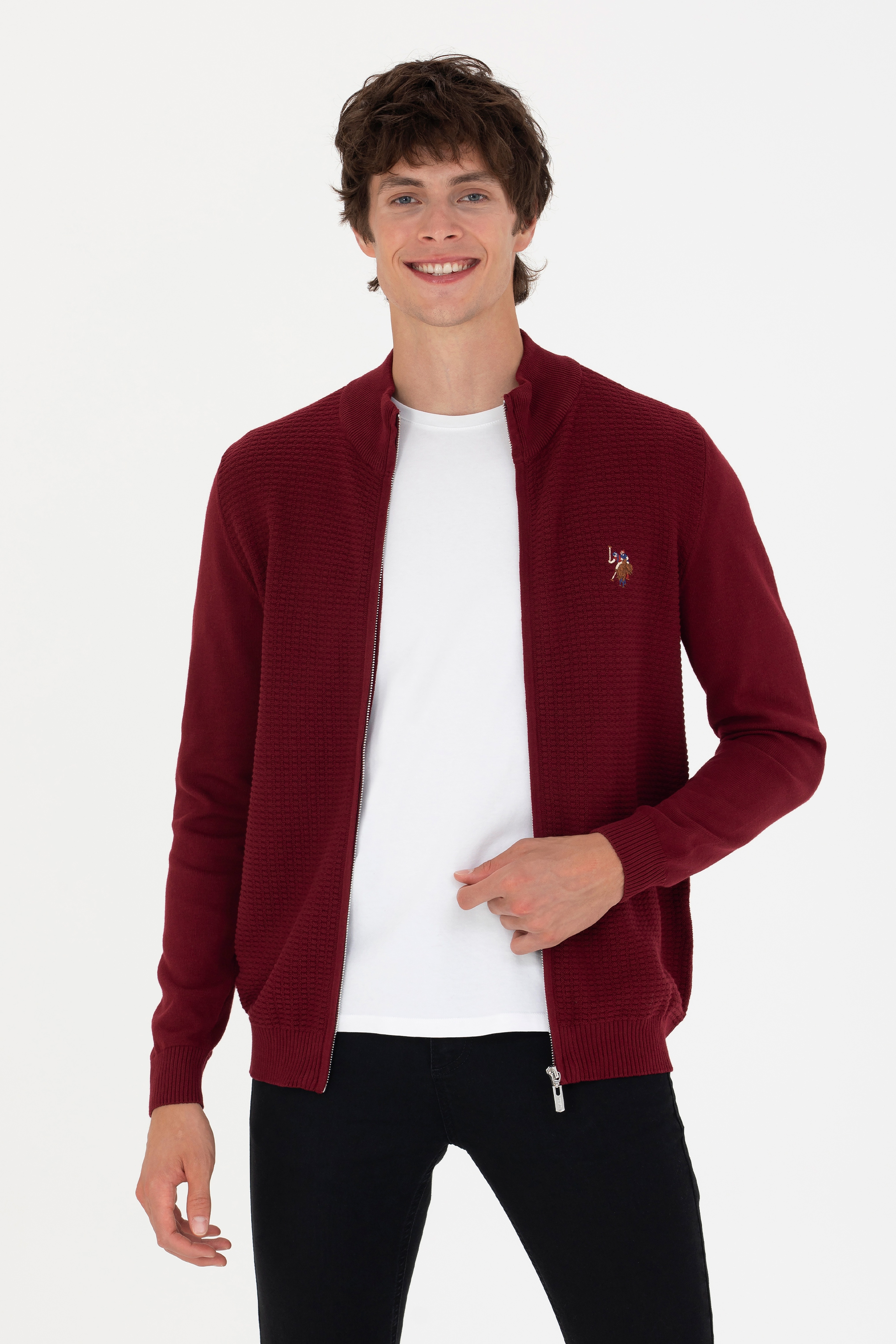 Erkek Bordo Basic Triko Hırka - Image 3