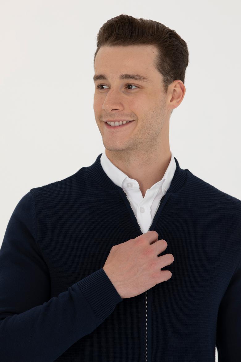 Erkek Lacivert Basic Triko Hırka - 50276609006