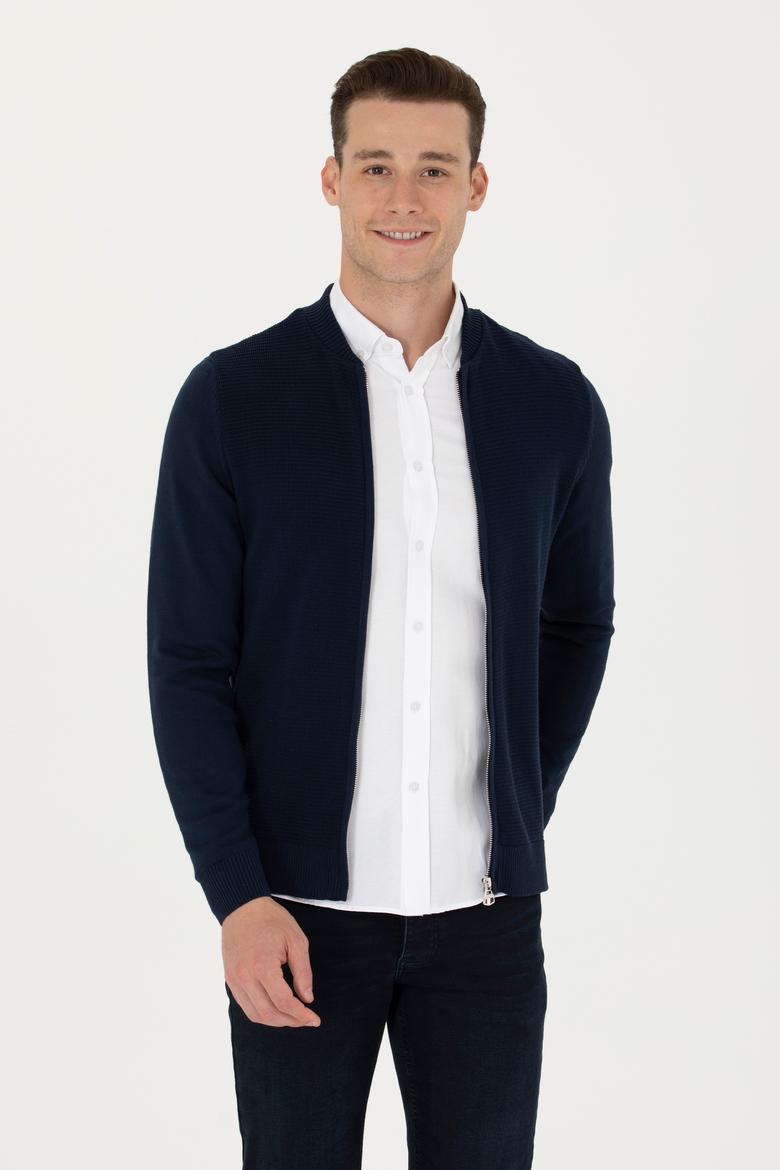 Erkek Lacivert Basic Triko Hırka - 50276609006