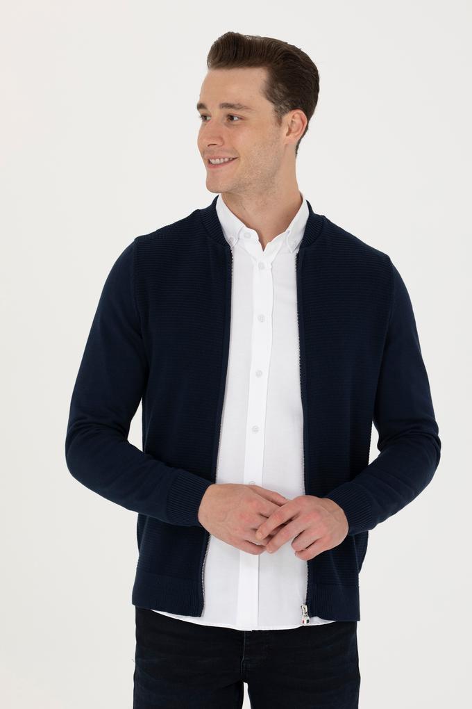 Erkek Lacivert Basic Triko Hırka