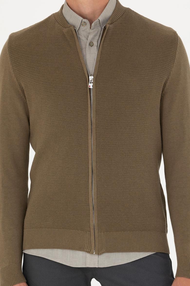 Erkek Haki Melanj Basic Triko Hırka - 50276609016