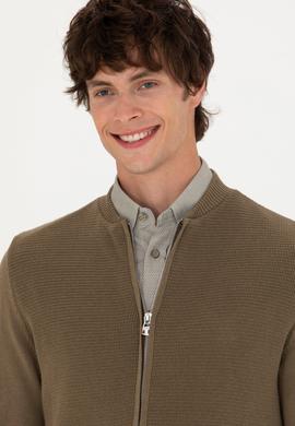 Erkek Haki Melanj Basic Triko Hırka - 50276609016