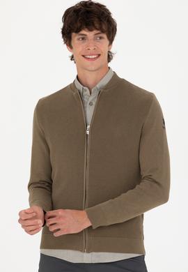 Erkek Haki Melanj Basic Triko Hırka - 50276609016