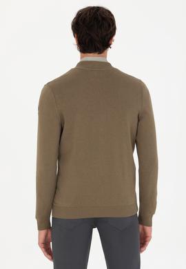 Erkek Haki Melanj Basic Triko Hırka - 50276609016