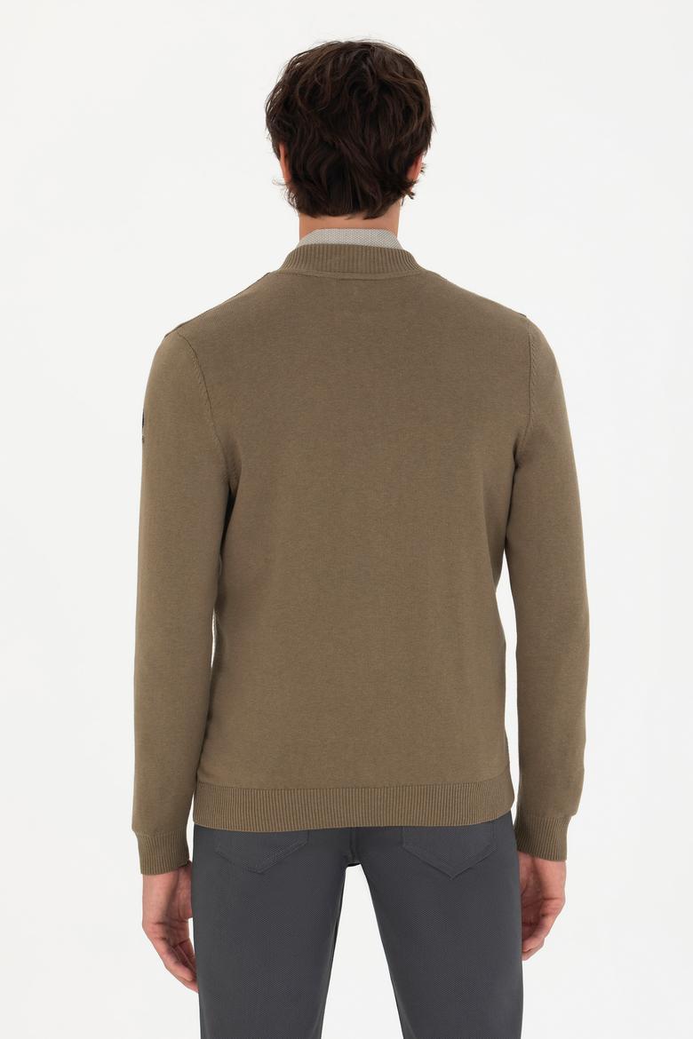 Erkek Haki Melanj Basic Triko Hırka - 50276609016