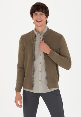 Erkek Haki Melanj Basic Triko Hırka - 50276609016