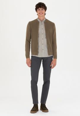 Erkek Haki Melanj Basic Triko Hırka - 50276609016