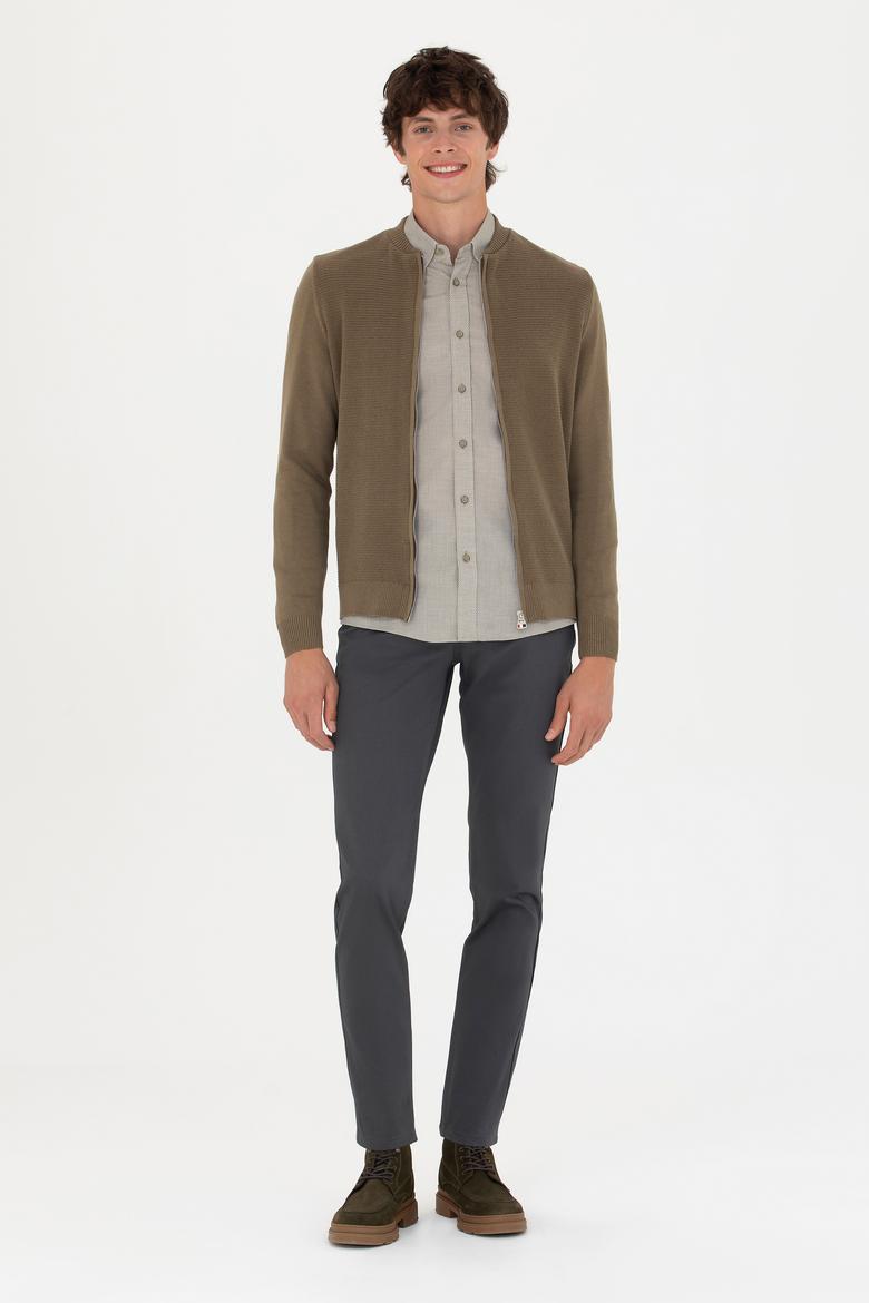 Erkek Haki Melanj Basic Triko Hırka - 50276609016