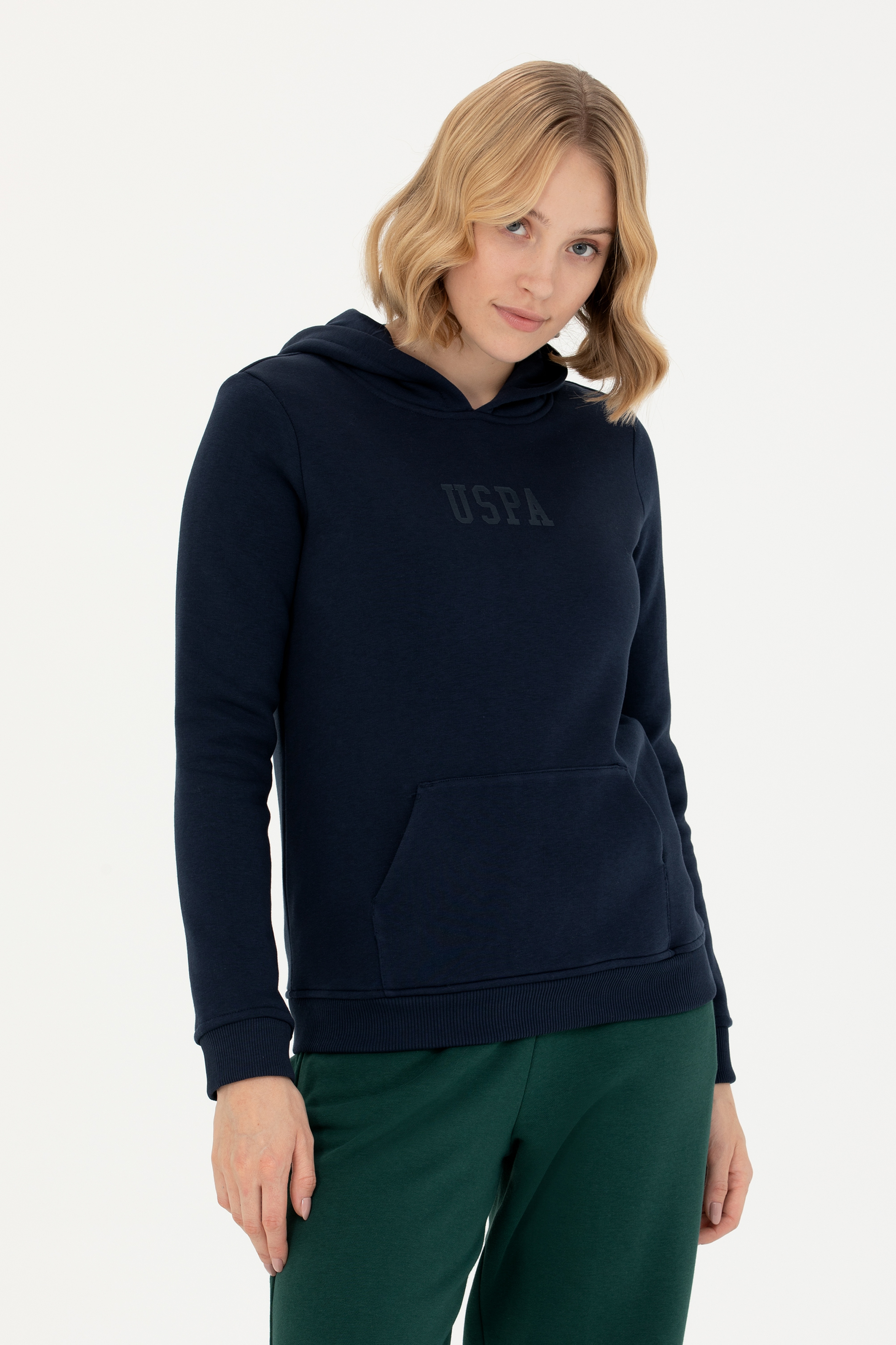 Kadın Lacivert Kapüşonlu Basic Sweatshirt